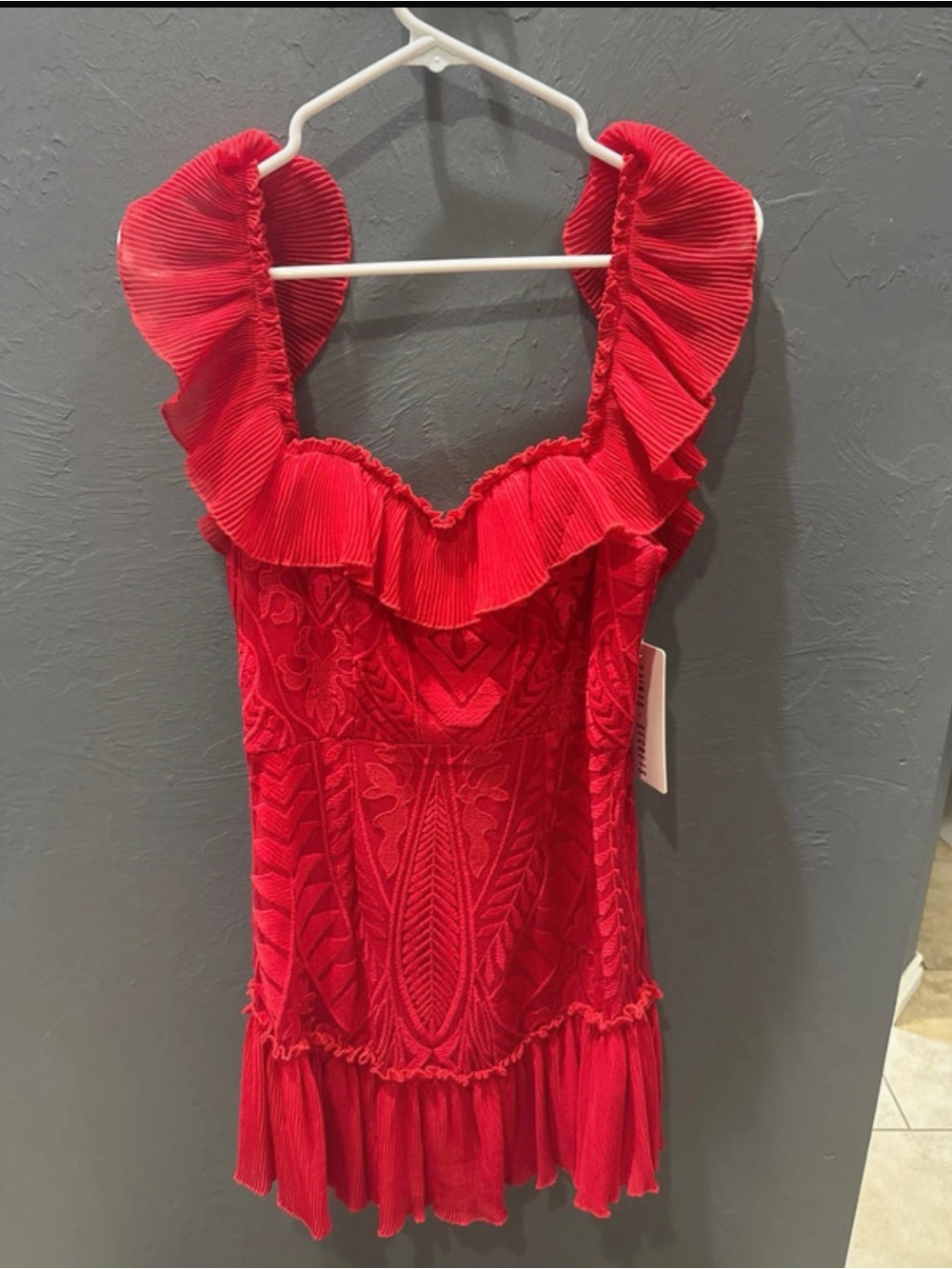 One-Shoulder Red Ruffle Mini Dress - Picture 2 of 5